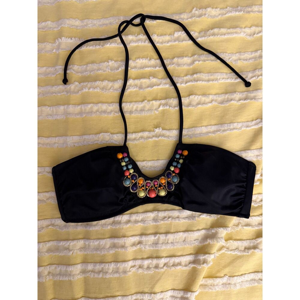 Victoria's Secret Black Embellished Halter Bikini Top